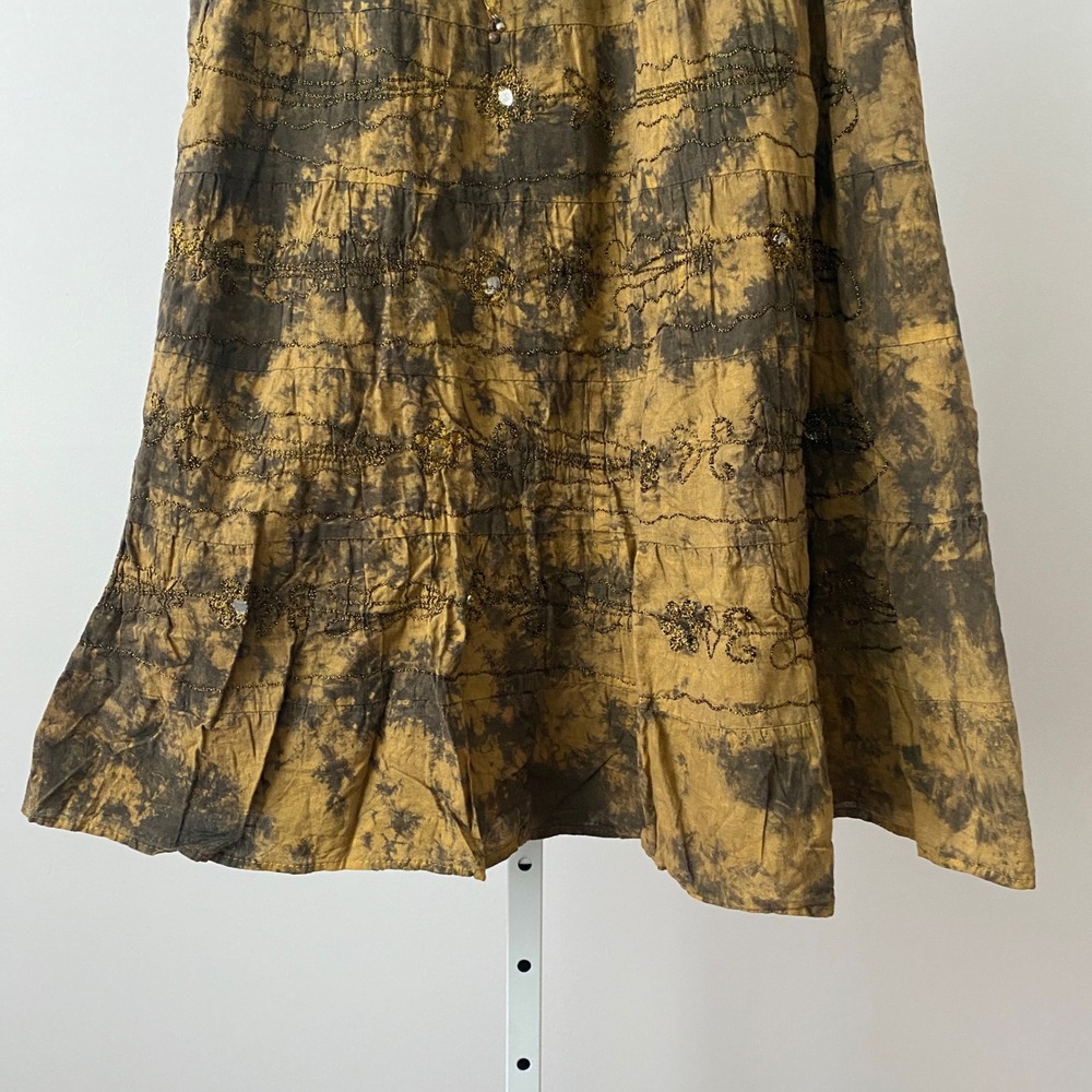 Cotton Boho Lagenlook Earth Colors Tie Dye Beaded Midi Skirt S Brown - Picture 5 of 5